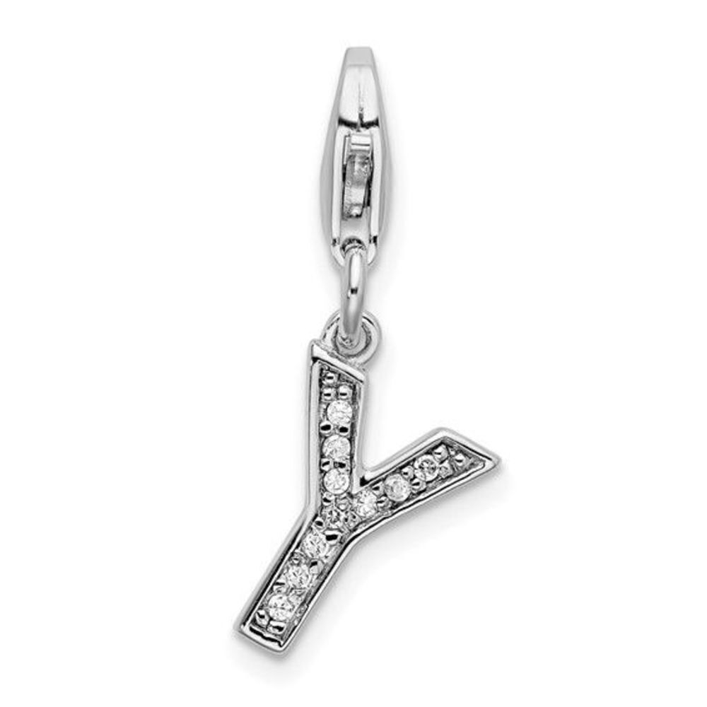 Amore La Vita Sterling Silver Rhodium-plated Polished CZ Letter Y Initial Charm